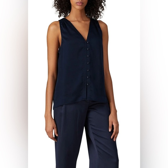 Joie Navy Sleeveless Buttoned Tank Top - Picture 1 of 12